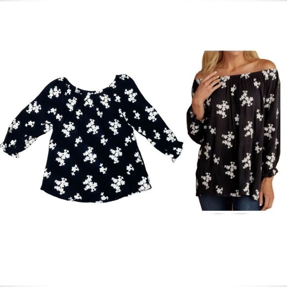 Soft Surroundings Avignon Peasant Top with Embroidered Floral Appliqué - Picture 1 of 14